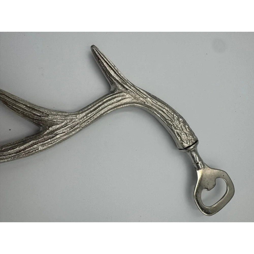 Silver Antler Handle‎ Bottle Opener Rustic Lodge Deer Horn Metal Bar Tool